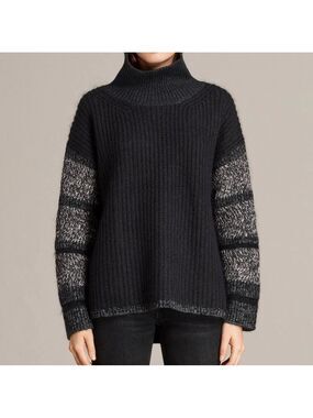 All Saints Keats Funnel Neck Jumper Sweater Size XS Charcoal